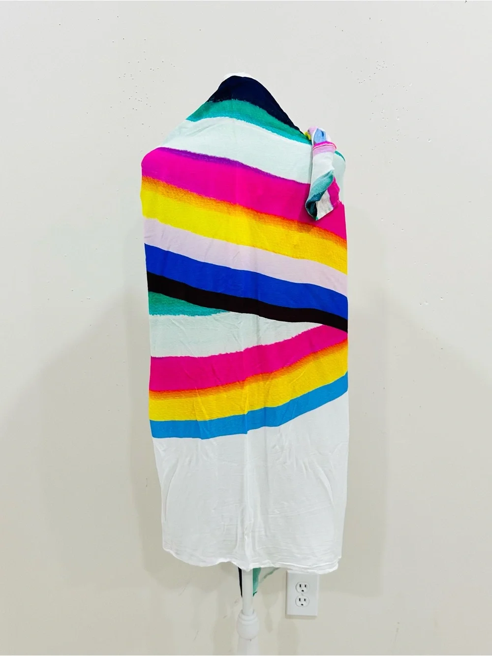 Vibrant Rainbow Stripe Poncho Swim Cover Up Beach Sarong Caftan Wrap Tassels OS‎